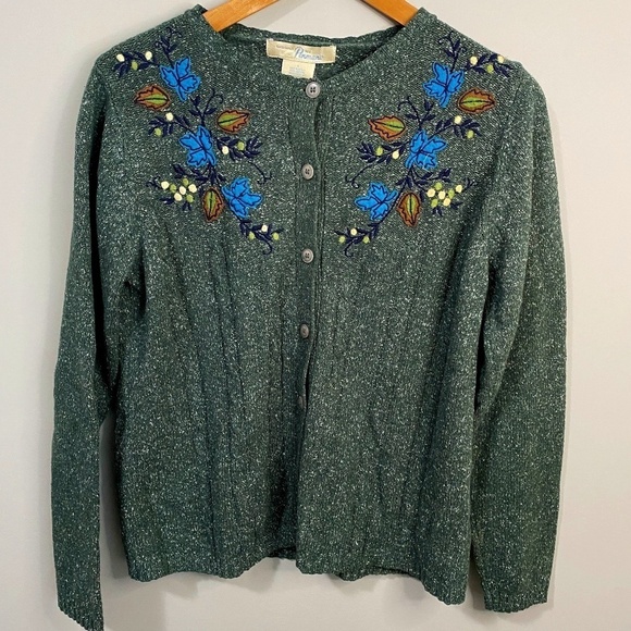 Vintage Penmans Women's Button Front Green Floral Cardigan Size Small - Picture 1 of 9